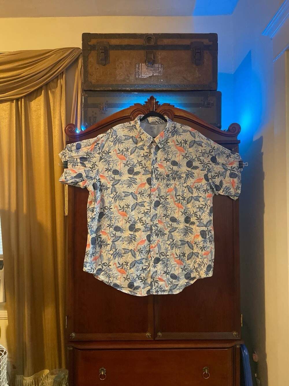 IZOD Saltwater Relaxed Classics Flamingo Pineapple Tropical Print Shirt 3XLT